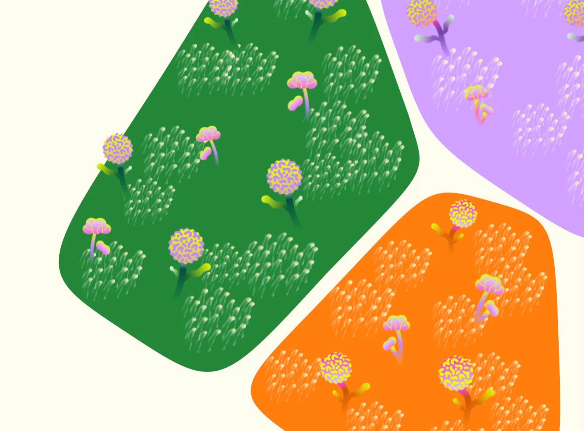 Artwork of our Sproutiful App illustrating a microbe garden.