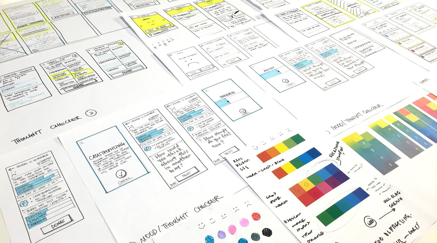 Three screens of Moodnotes App